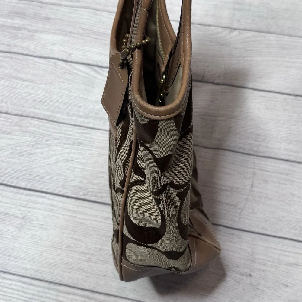 Coach Ergo Signature Tote Hobo Bag 10766 Brown Tan Canvas Signature Brass Y2K